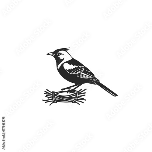 Stylized Silhouette of a Bird Perched on a Nest.