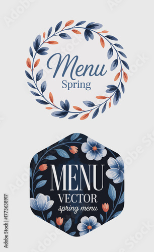 This spring menu design features elegant floral motifs, combining vibrant colors and artistic elements, perfect for restaurants wanting to convey freshness and seasonal themes.