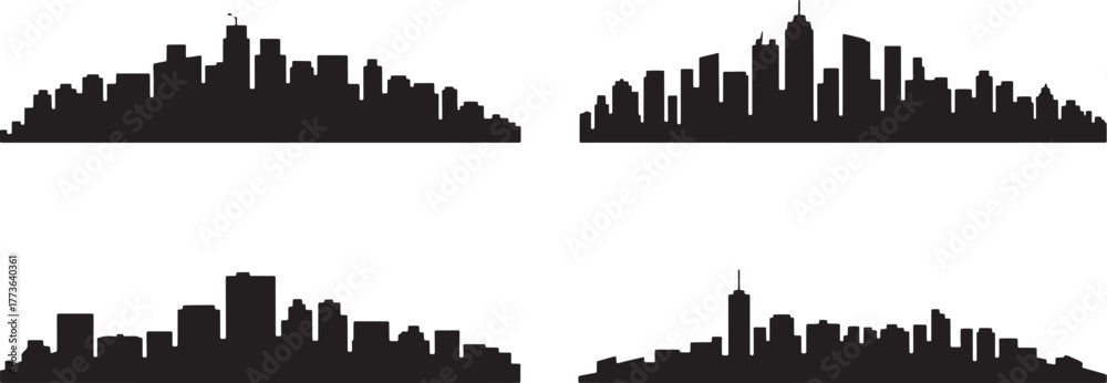 Obraz premium Four black cityscape silhouettes against a white background skyline urban