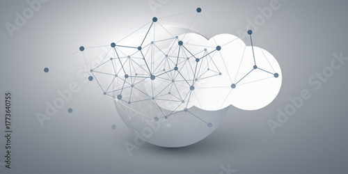 Cloud Computing Design Concept - Global Digital Nodes and 3D Polygonal Connections, Modern AI, Software & Service, Technology Platform Background with Network Mesh - Vector Design