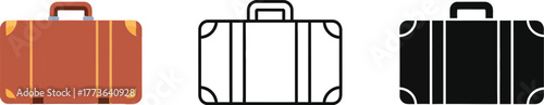 Three suitcase illustrations in brown outline and black color scheme