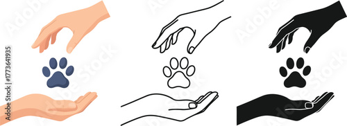 Illustrations of hands protecting a paw print in various color styles