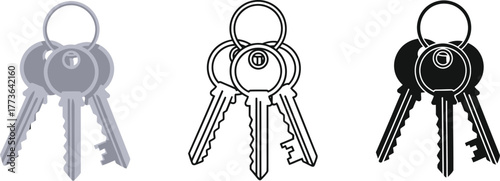 Three sets of keys in different styles on a white background image
