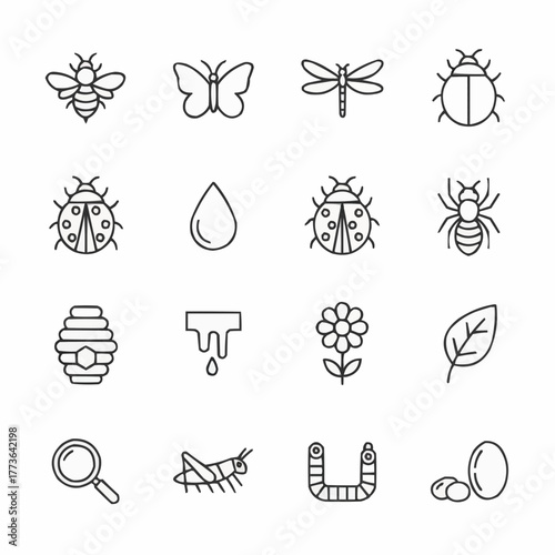 Insects and Pollinators Line Icons — Minimal Nature and Biology Vector Pack