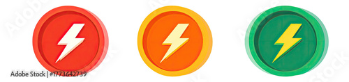 Three colorful circular icons featuring a white lightning bolt symbol