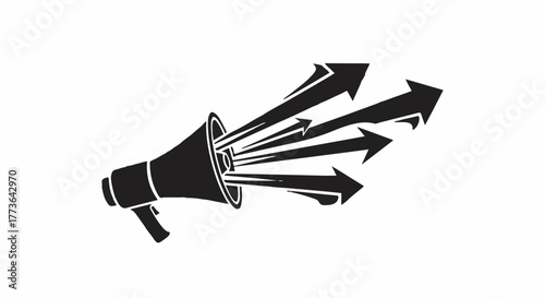 Megaphone broadcasting messages and ideas with powerful arrows