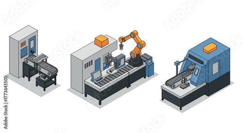Isometric factory automation: robotics and conveyor systems in modern industry