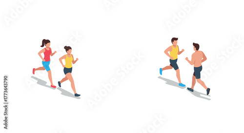 Isometric runners exercising outdoors on a clear day