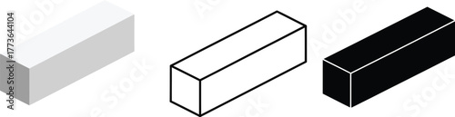 Three rectangular prisms in different styles on a white background