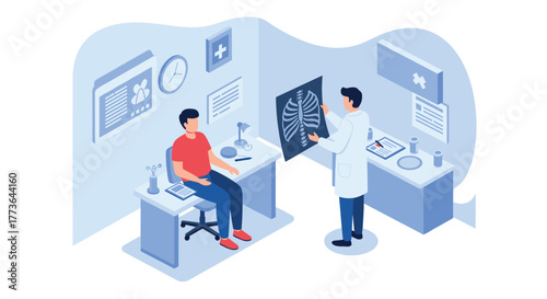 Doctor explaining x-ray results to patient in modern clinic setting