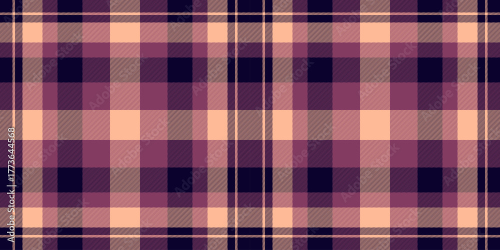 Obraz premium Serene fabric texture tartan, choose textile seamless pattern. Beautiful vector background check plaid in dark and pink colors.