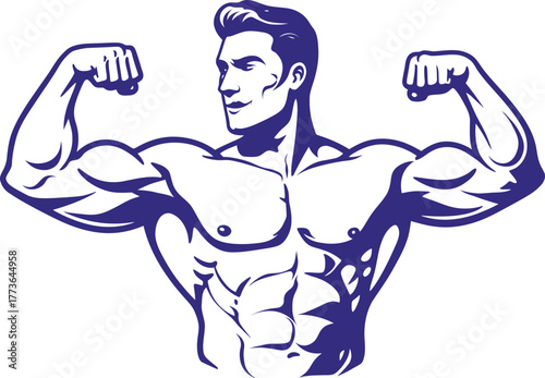 Stylized illustration of a muscular man posing with strong physique