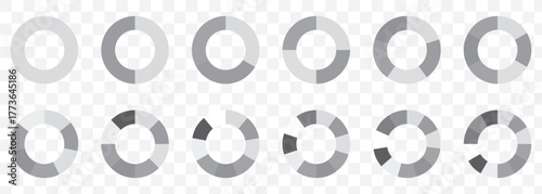 Pie charts diagrams. Different color circles. donut and pie chart infographic elements set. Colorful diagram collection with. Circle icons for infographic  on Transparent Background. EPS 10.