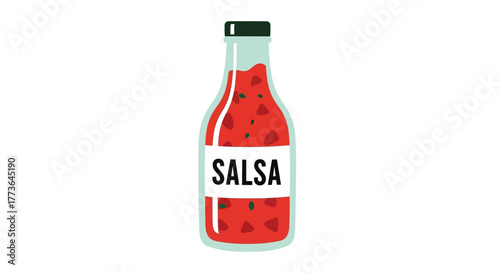 Glass bottle filled with red salsa sauce