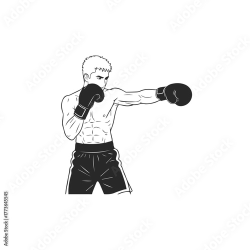Strong Male Boxer Throwing a Punch Illustration.
