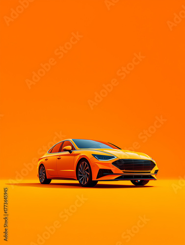 Modern orange car on a bright orange background, minimalistic studio style. Perfect for advertising, design, and creative projects.
