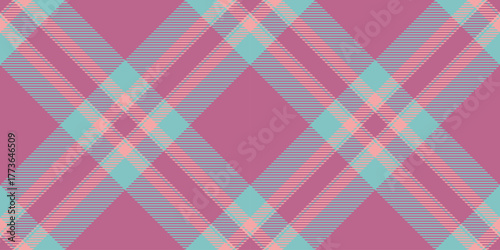 Strong seamless check background, eps tartan fabric pattern. Bedroom texture vector plaid textile in pink and teal colors.