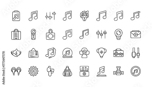 Sound waves flat line icons set. Vibration, soundwave, audio voice signal, abstract waveform frequency vector illustrations. Outline pictogram for music app. Editable Strokes