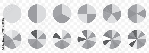 Pie charts diagrams. Different color circles. donut and pie chart infographic elements set. Colorful diagram collection with. Circle icons for infographic  on Transparent Background. EPS 10.