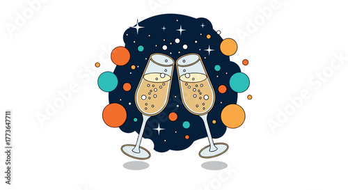 Celebratory toast two champagne glasses clinking in festive style