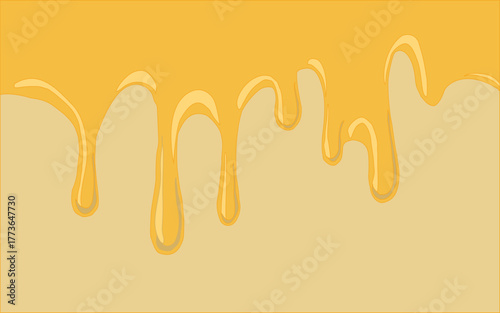 Melting cheese drip background. Smooth cheddar sauce pattern. Minimal liquid dairy splash texture for food design. Tasty snack topping abstract illustration wallpaper.