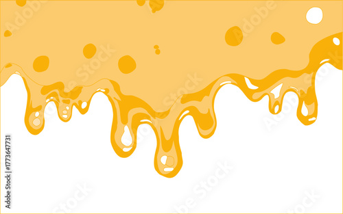Melting cheese drip background. Smooth cheddar sauce pattern. Minimal liquid dairy splash texture for food design. Tasty snack topping abstract illustration wallpaper.