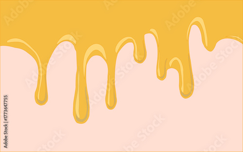 Melting cheese drip background. Smooth cheddar sauce pattern. Minimal liquid dairy splash texture for food design. Tasty snack topping abstract illustration wallpaper.
