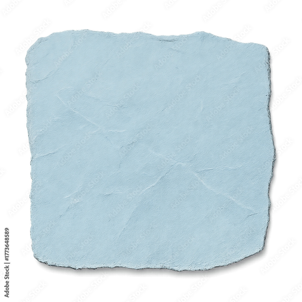 Obraz premium Pastel Blue Folded Paper Fragment with Scratched Texture and Irregular Edges on Transparent Background