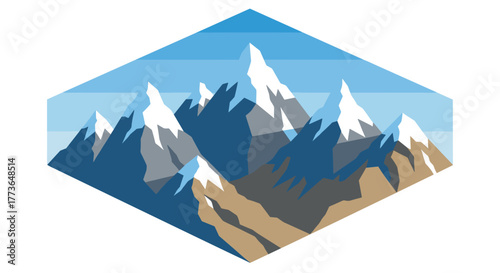 Geometric mountain peaks with snow in modern flat design