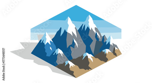 Geometric mountain peaks with snow caps in minimalist style