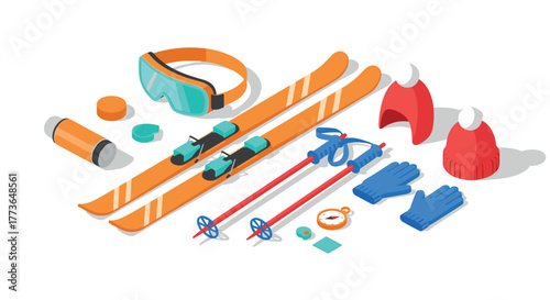 Winter sports gear collection in modern flat design on white background