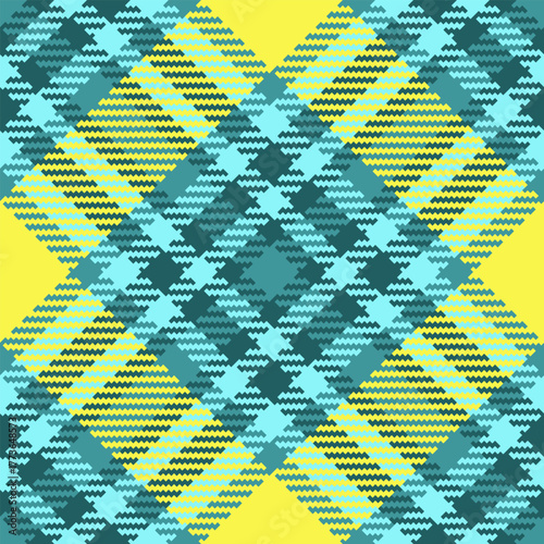 Vibrant, textured plaid pattern in blue, green, and yellow. A classic textile design with a modern color twist. Ideal for backgrounds, fabrics, and designs needing a retro touch.