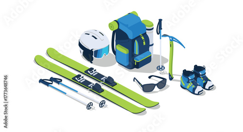 Essential isometric winter sports equipment for skiing and hiking enthusiasts