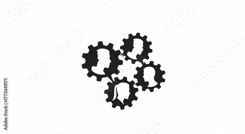 Diverse team silhouettes interlocked like gears, symbolizing collaboration and unity in a project.