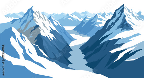 Majestic snowcapped mountain landscape in modern geometric design