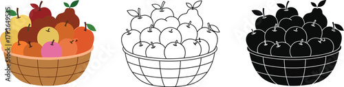 Apple basket illustration coloring page vector graphic design