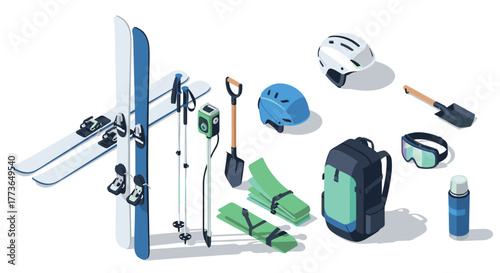 Winter sports equipment in modern isometric design