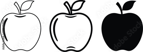 Apple vector illustration set fresh fruit outline and solid design