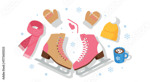 Winter ice skating essentials cozy mittens, scarves, and hot cocoa