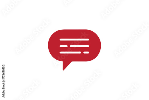 Bold Red Rounded Rectangular Speech Bubble Icon with Three Lines for Important Communication and Alerts