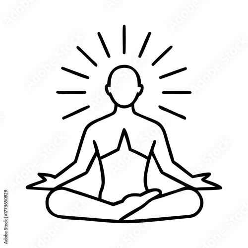 Meditating person lotus position yoga zen star light silhouette vector illustration