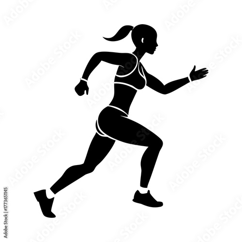 Woman runner athlete fitness jogging sporty female exercise silhouette vector illustration