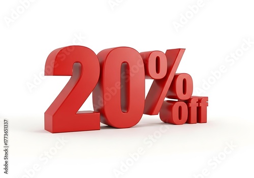 3d rendering of 20 percent off in white background. Special Offer 20% Discount Tag. Sale Up to 20 Percent Off