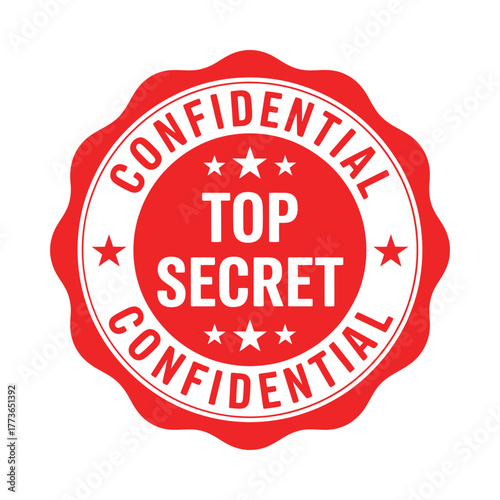 Red circular top secret confidential stamp with stars