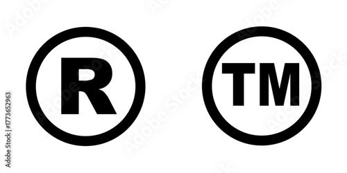 Registered trademark (R) and standard trademark (TM) symbols vector, representing intellectual property and brand protection