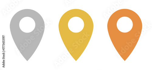 Set of silver, gold and bronze map pin icons