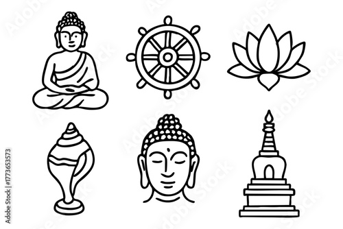 Buddhism Doodle Icon Set - Zen Spirituality and Meditation Symbols