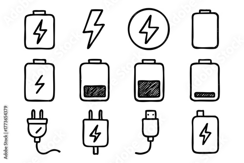 Charger Icon Set Doodle Style Vector Stock
