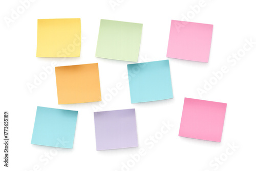 Colorful Sticky Notes Collection with Lifted Corners and Realistic Shadows on Transparent Background