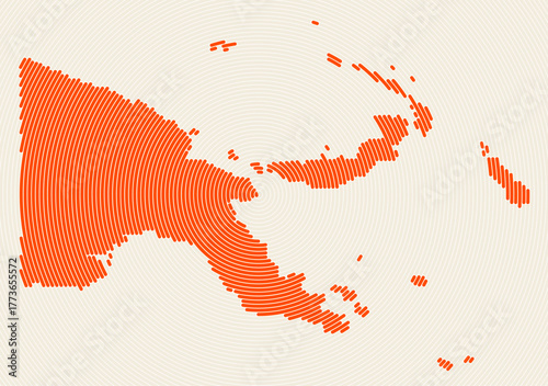 Papua New Guinea shape rings. Country map formed by stacked circles. Papua New Guinea boundary shape design. Vibrant vector illustration.